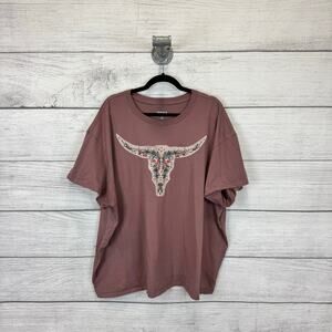 Torrid Plus Size Mauve Relaxed Fit Boho Embroidered Cow Skull Tee Size 4X